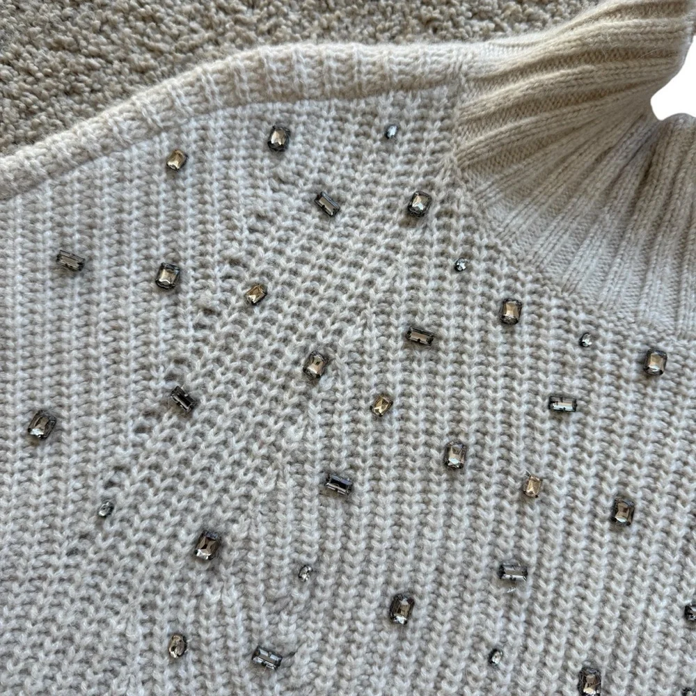 Lane Bryant Plus 22/24 Ivory Bejeweled Mock Neck Sweater Pullover Knit Holiday